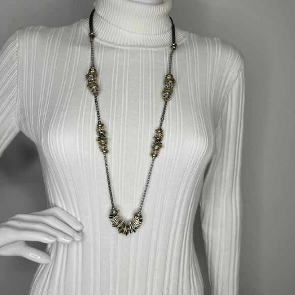 Chico's necklace costume jewelry signed mixed metals beads beaded rhinestones - Picture 1 of 12